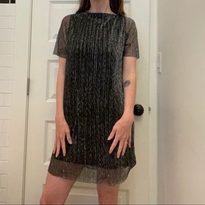 OAK + FORT Black Sheer Glimmer Dress